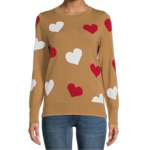 Time and Tru Women's Beige Red and White Hearts Sweater Size Medium